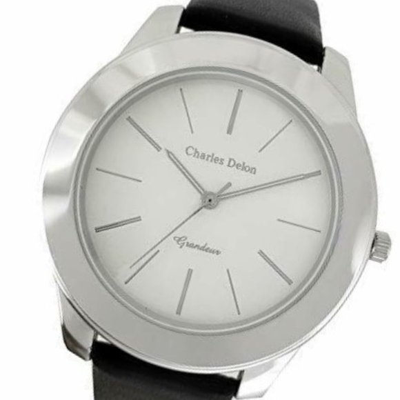 Charles Delon Black Dial Round Silver Tone Case Two Tone  Charles Delon Casual Style Black/Silver  Watch